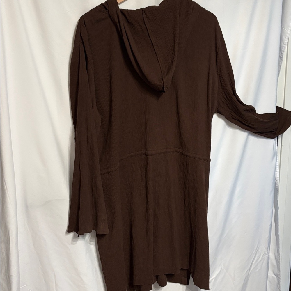 St.John's Bay Brown Ribbed Hooded Button Swim Cover Up SZ 3X Cotton Quiet Luxury - Picture 4 of 10